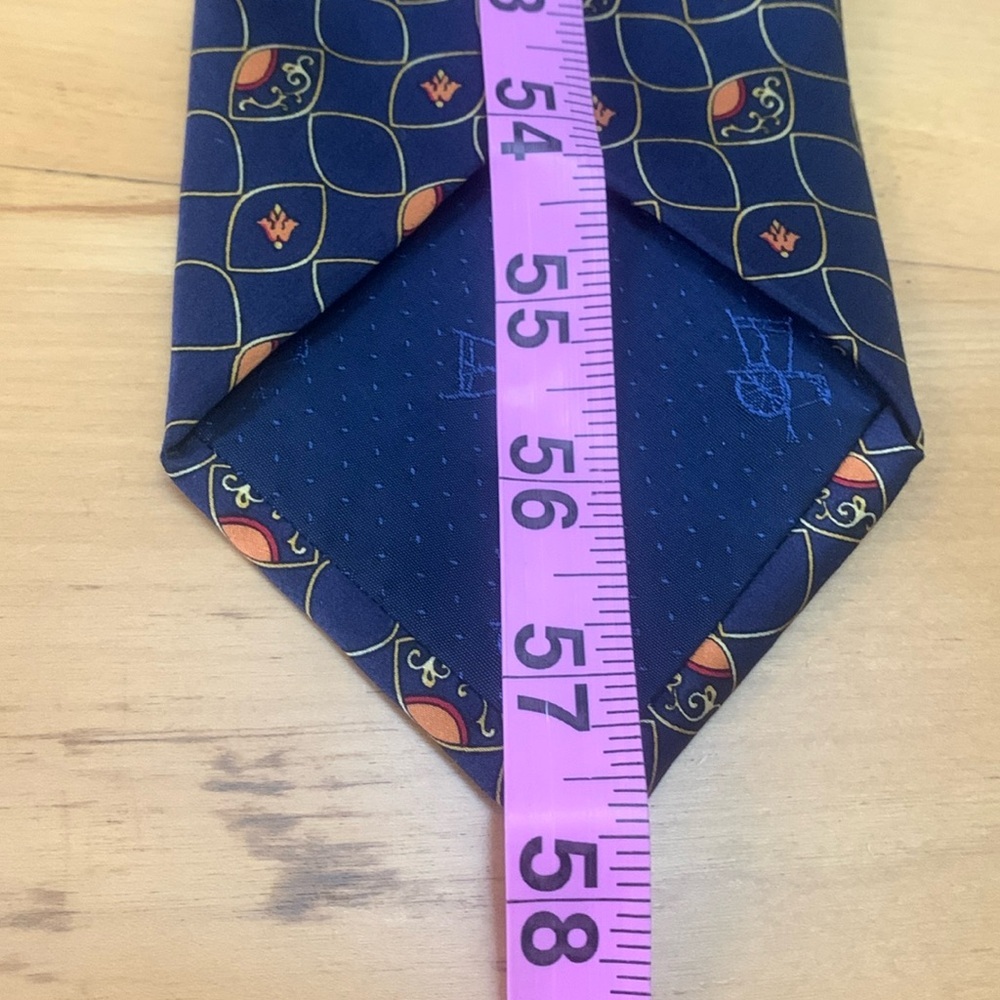 Luca D'Altieri 100% Silk Made in Italy Tie Navy Gold Orange Fleur De Lis EUC 58" - Picture 8 of 9